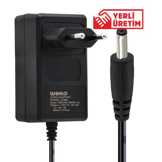 7.8 VOLT - 3 AMPER 3.5*1.35 UÇLU YERLİ ÜRETİM AC PLASTİK YAZAR KASA ADAPTÖRÜ 21582