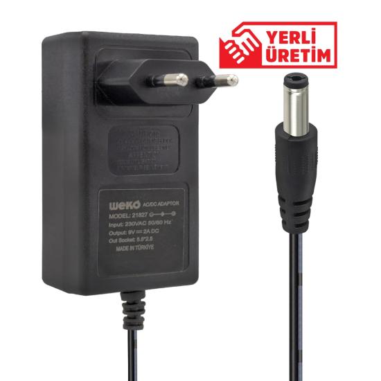  9 VOLT - 2 AMPER 5.5*2.5 UÇLU YERLİ ÜRETİM PLASTİK KASA PRİZ TİPİ ADAPTÖR    21827